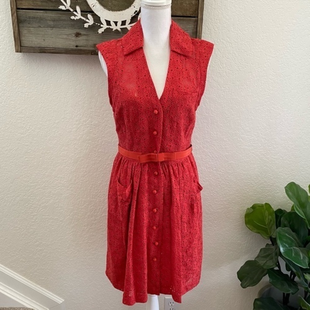 Frock by Tracy Reese cotton blend lace overlay belted dress size M NWT.
